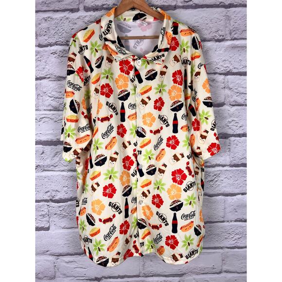 SAN FRANCISCO GIANTS Men's XL Novelty‎ Coca-Cola Hotdog Hawaiian Button Shirt - Picture 2 of 6